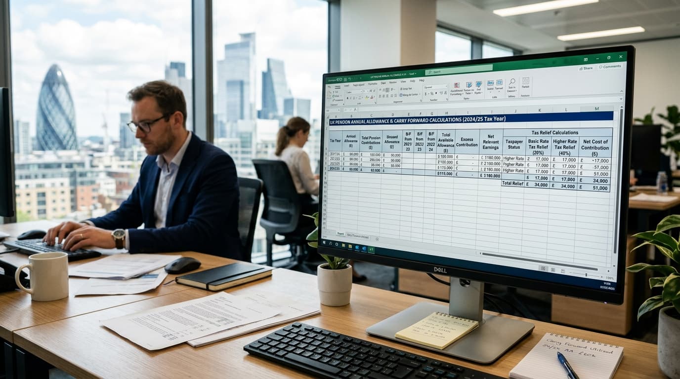 Financial planning diagram showing SSAS annual allowance limits and carry forward provisions