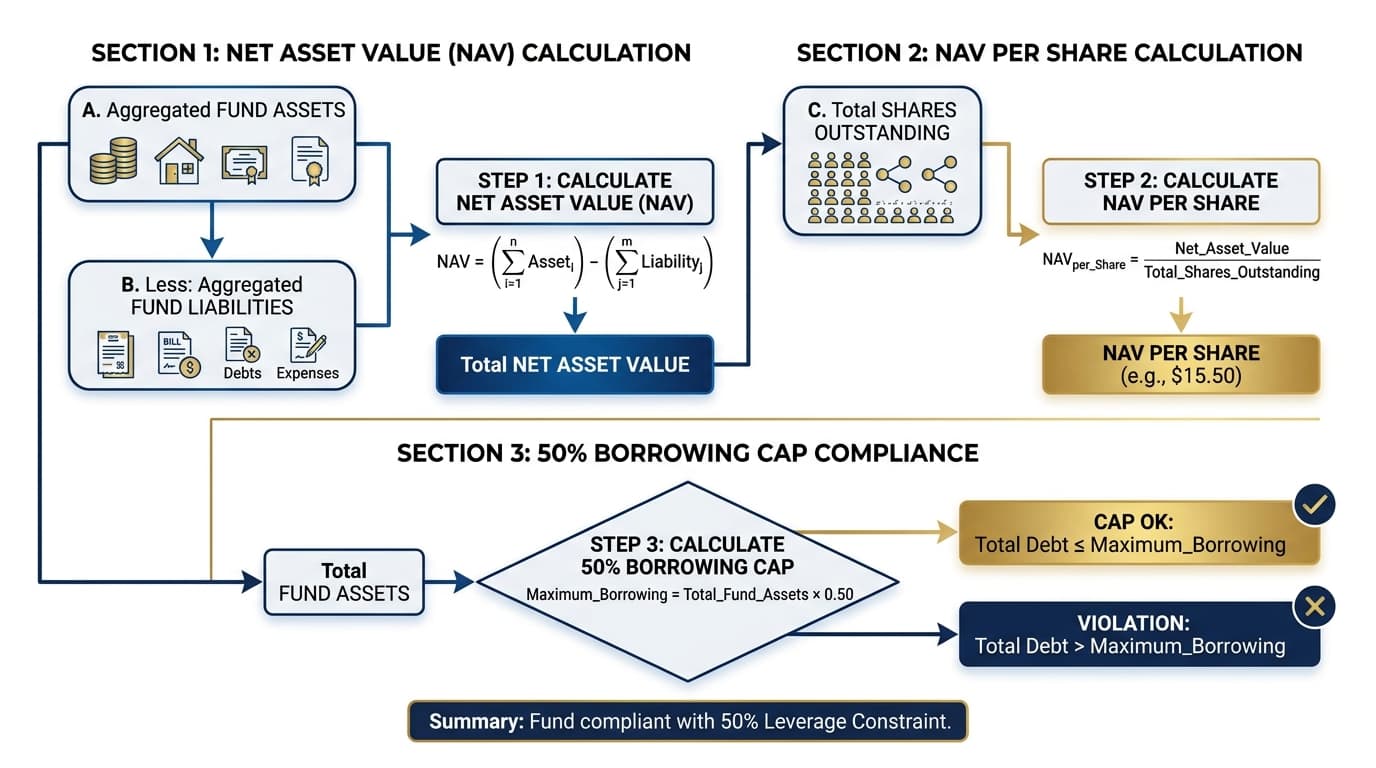 Whiteboard showing SSAS borrowing power calculation with step-by-step workings