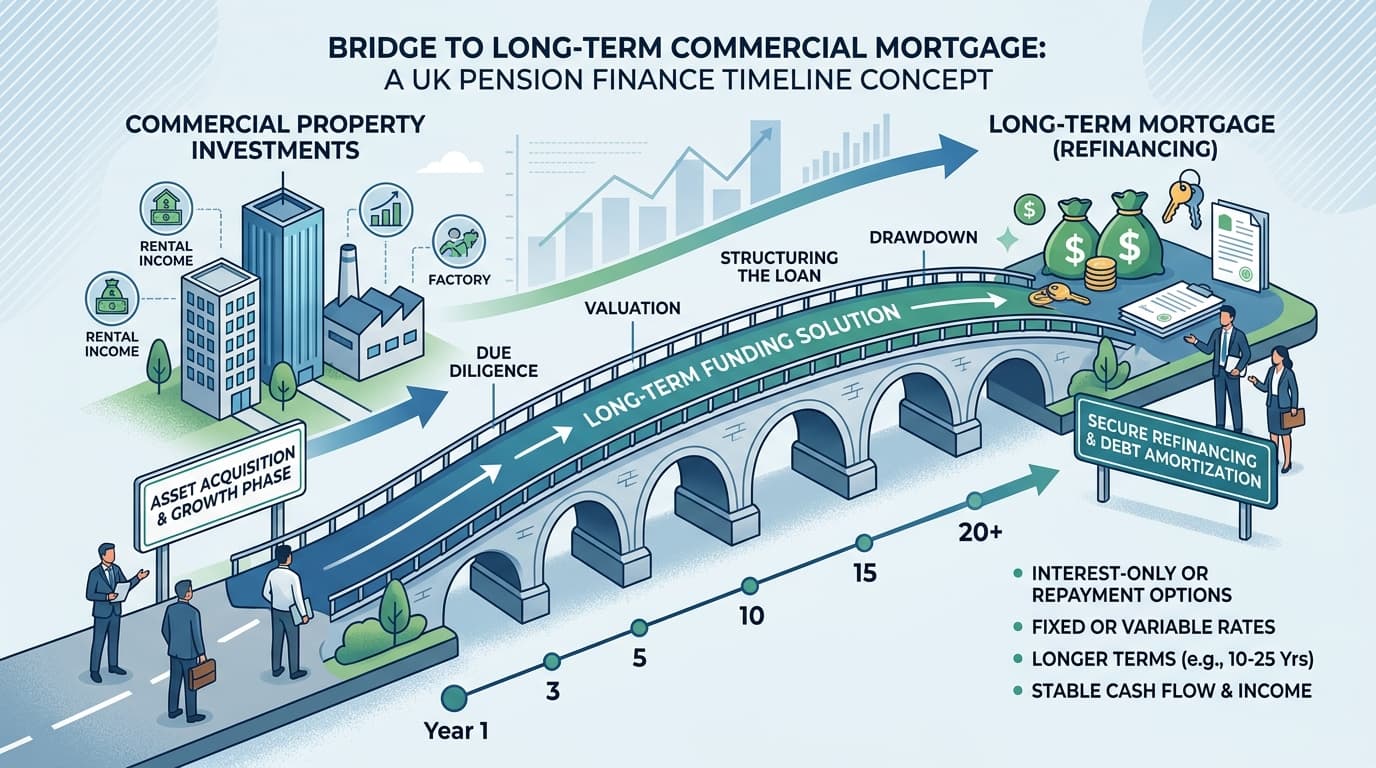 SSAS bridging finance bridge concept linking property purchase to long-term mortgage