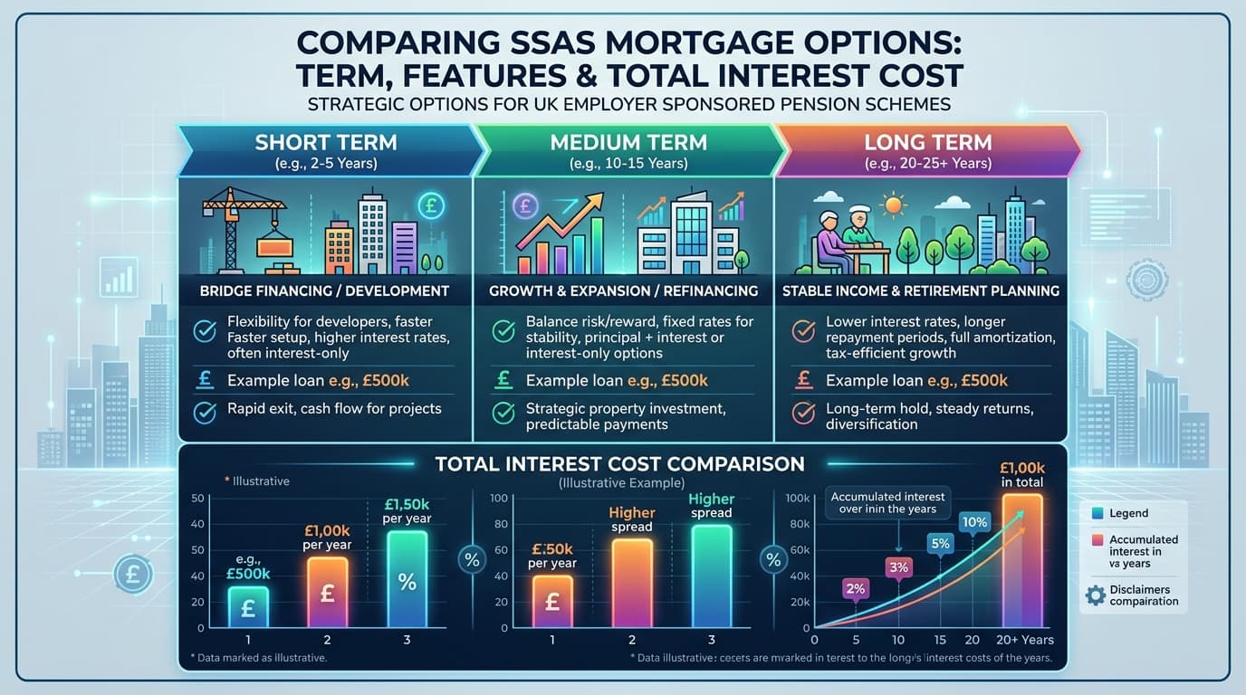 SSAS mortgage term comparison chart showing shorter vs longer term options and trade-offs
