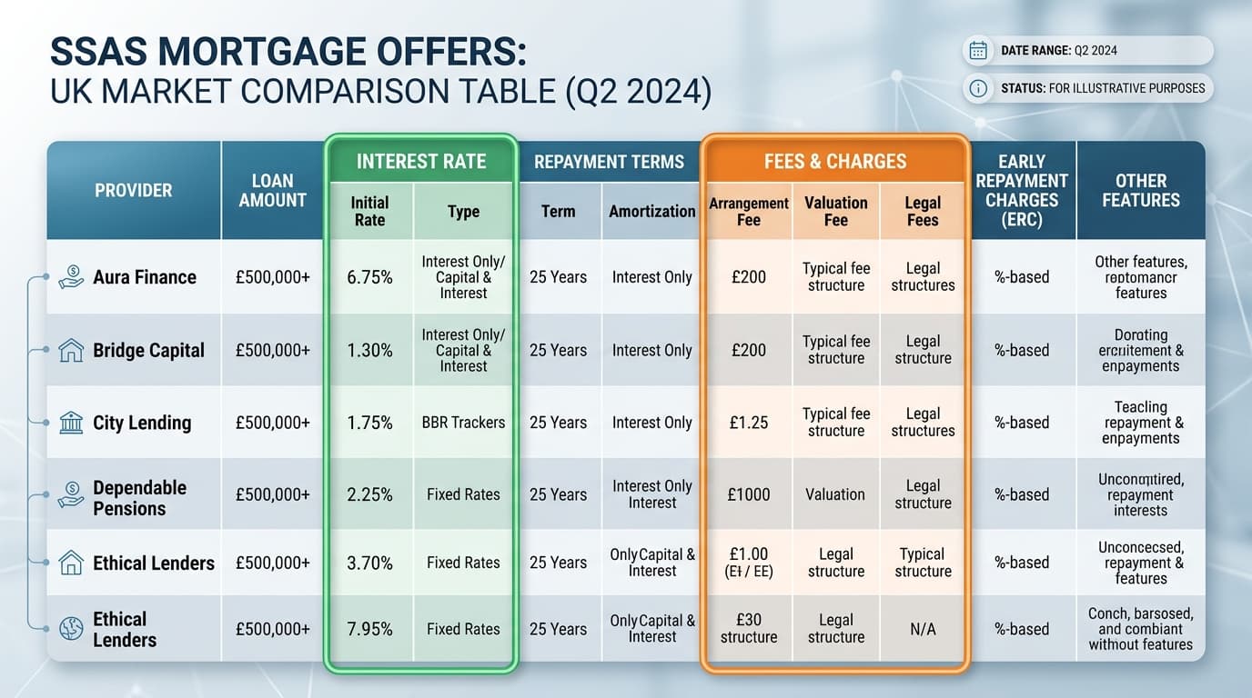 SSAS mortgage rate comparison table showing total cost of different lending offers