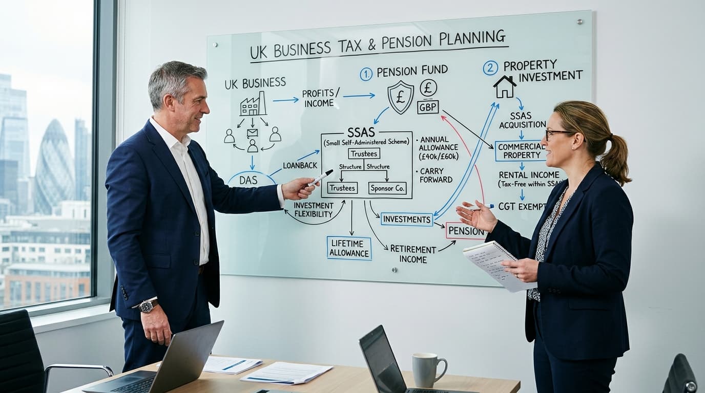 Business owner reviewing integrated SSAS tax planning strategy with adviser